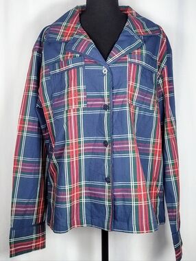 Dip Sleepwear Plaid Pajama Set Women Medium NWOT Blue Red Button Up Top Pants